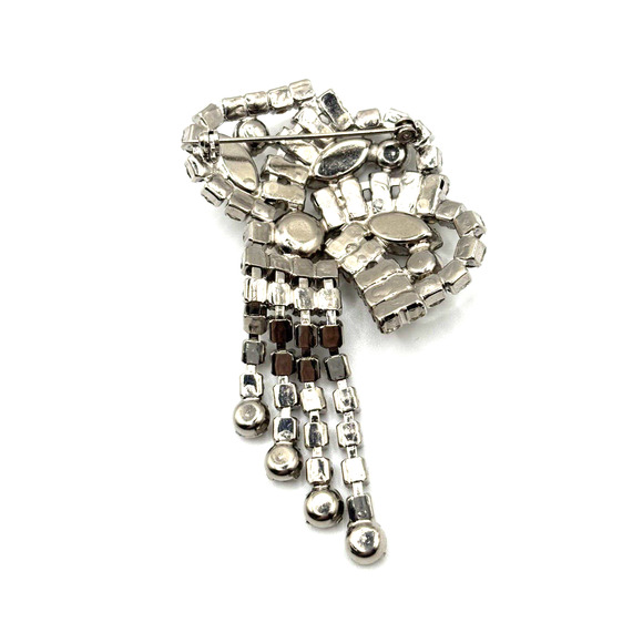 Vintage Rhinestone Brooch Clear (some Smokey) Dangles J1-3013 - Picture 3 of 12